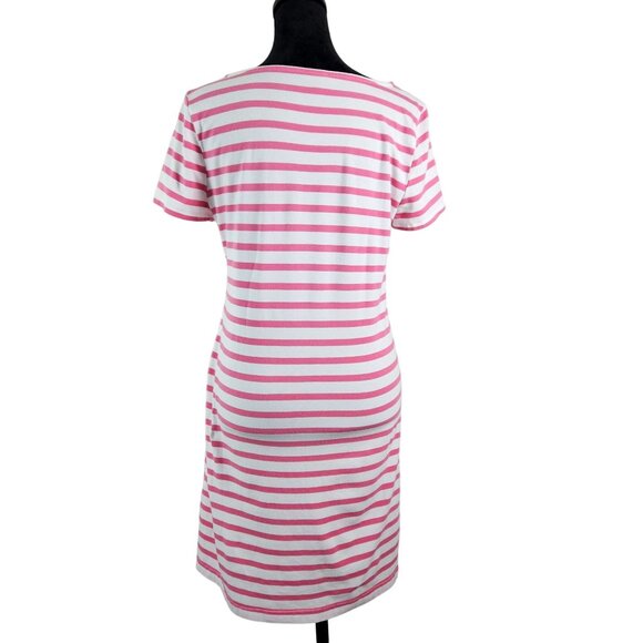 Talbots Pink & White Striped Fish Print Womens Dress Size Medium Petite Casual - Picture 2 of 6